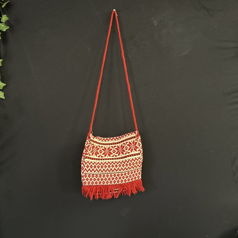 Handwoven Boho Crossbody Bag Tribal Ethnic Festival Purse Red White